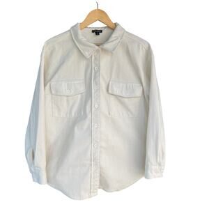 J for Justify Corduroy Button Down Shirt Ivory Cream Long Sleeve Size M